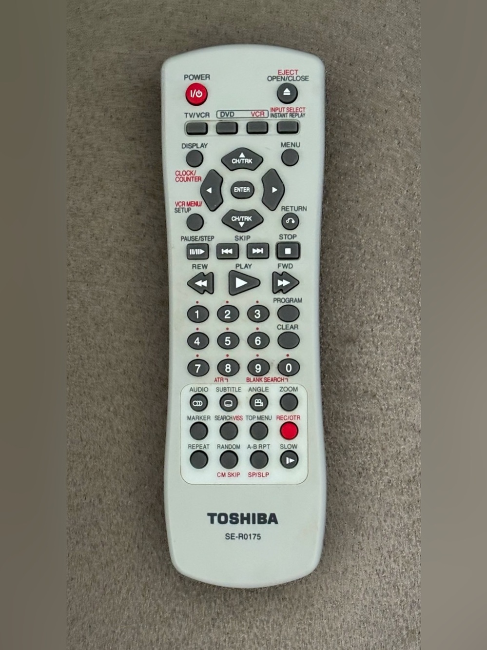 Genuine OEM Toshiba SE-R0175 TV/VCR Combo Remote Tested